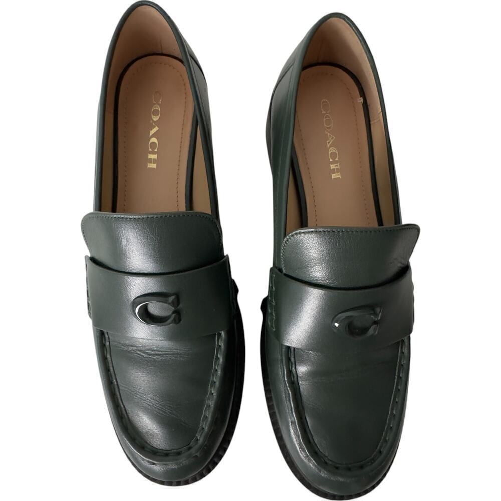 Coach Leah Loafer in Green Leather with Platform Lug Sole (11) - Picture 1 of 16